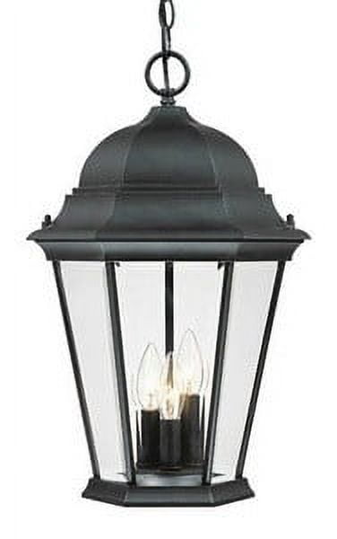 Matte Black 3-Light Outdoor Hanging Lantern with Clear Glass