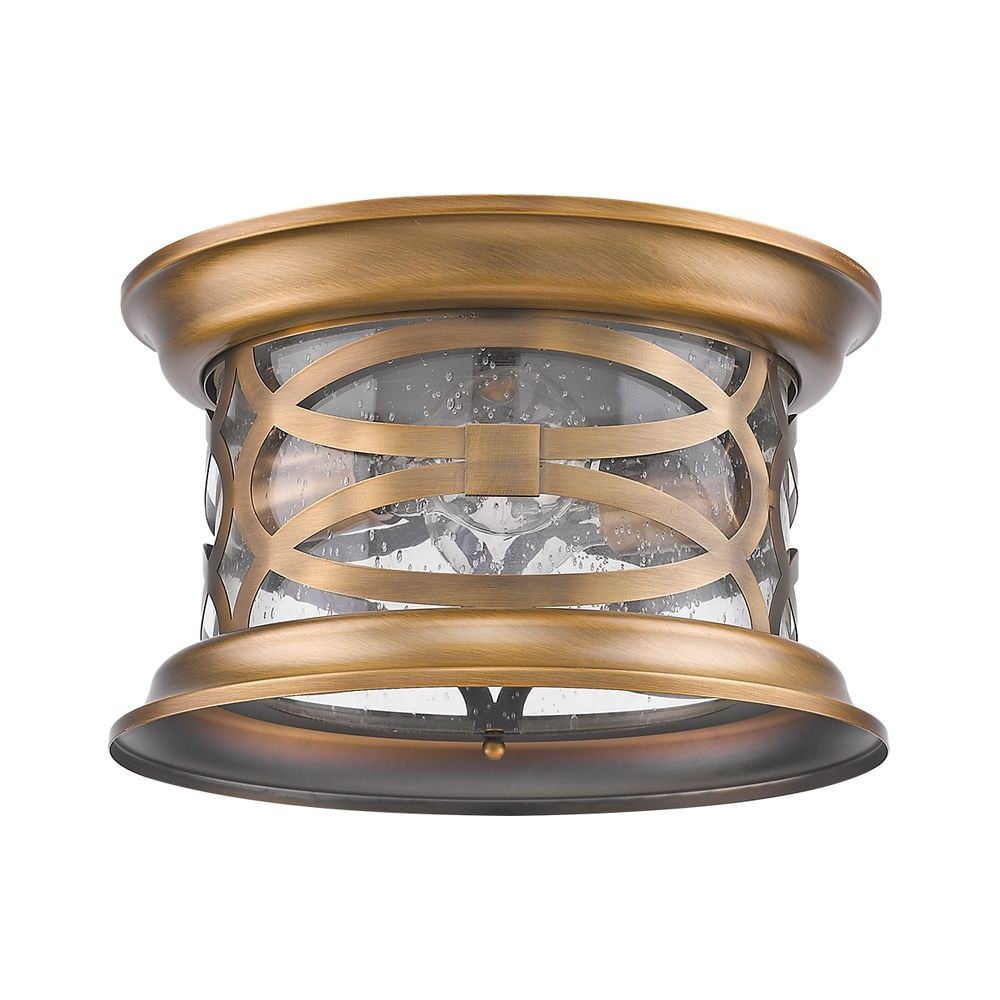 Lincoln Antique Brass Classic Outdoor Flush Mount Lantern with Seeded Glass