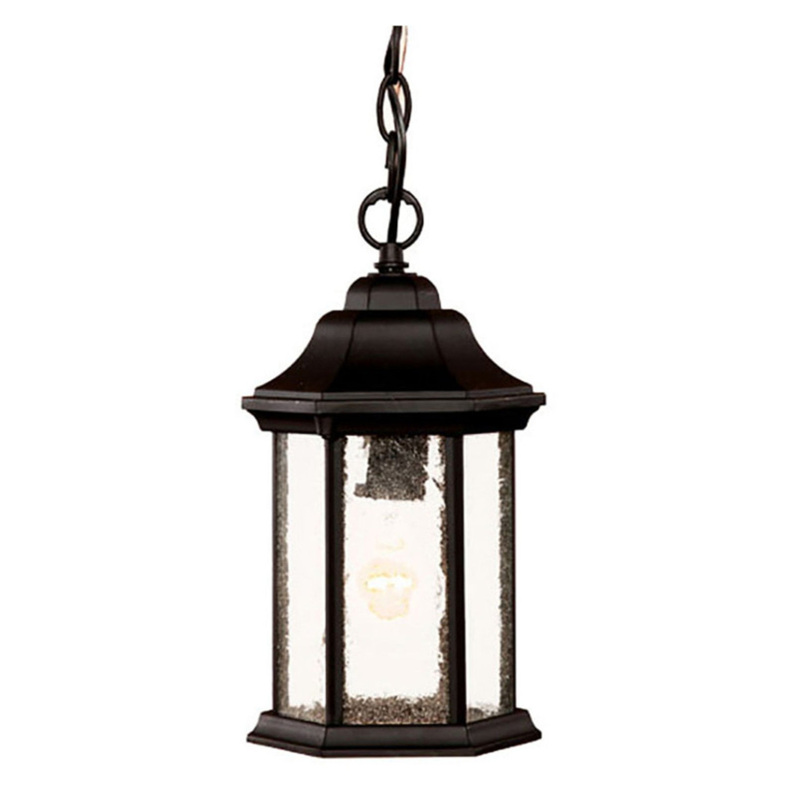 Madison Matte Black Outdoor Hanging Lantern with Clear Seeded Glass