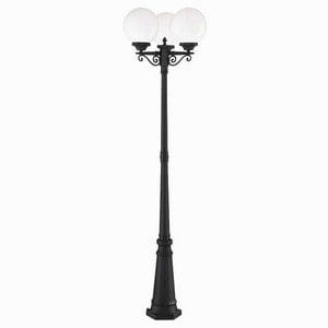 Havana Elegance 3-Light Matte Black Outdoor Post Lantern with Frosted Acrylic Globe