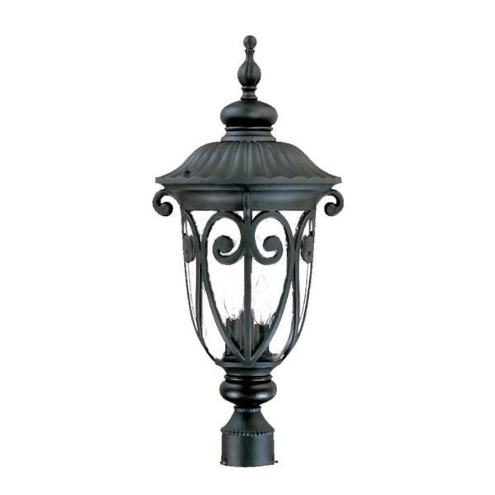 Naples Matte Black Cast Aluminum 3-Light Outdoor Post Lantern