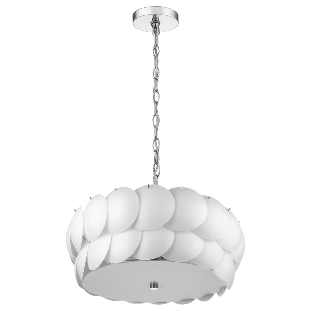 Chrome Glass Drum LED Pendant Light, 23" Wide