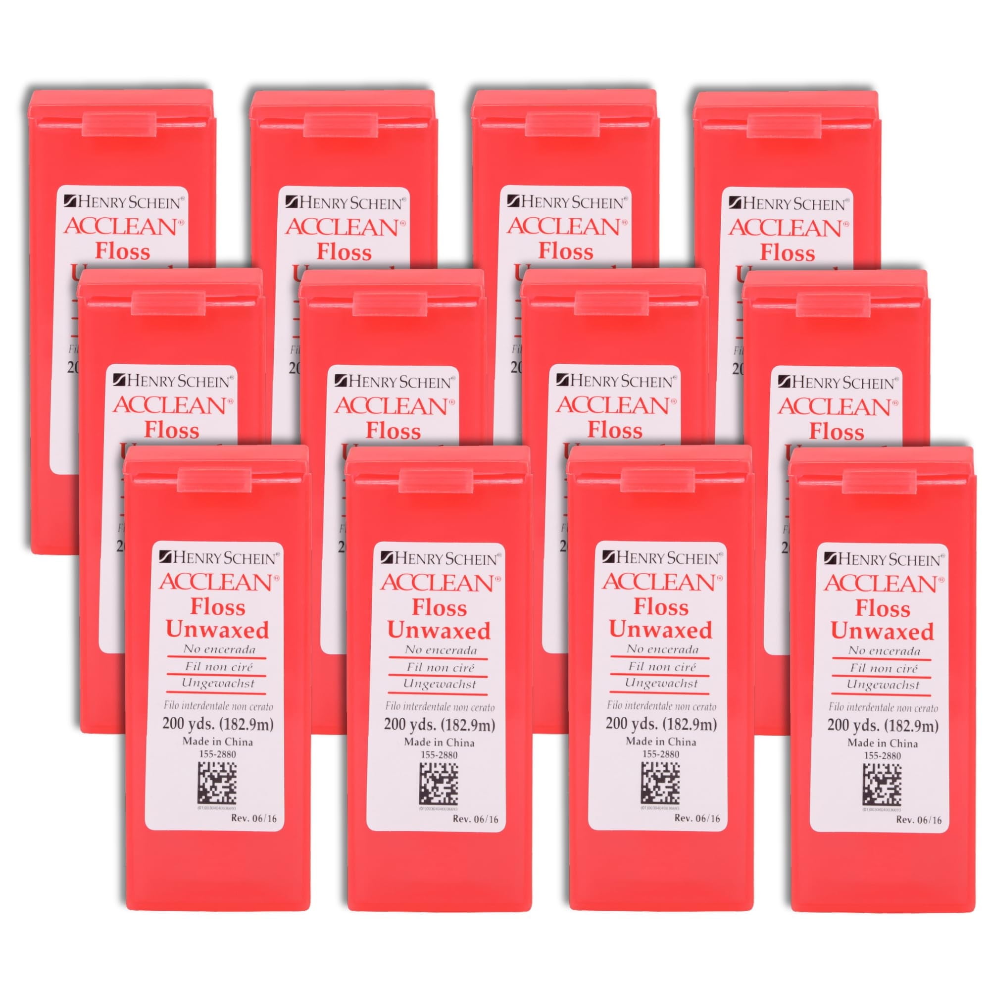 Acclean Dental Floss, Shred-Resistant Nylon, Unwaxed Floss, 200 Yards, Unflavored, Office Spool Dispenser – 12 Pack