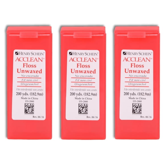 Acclean Dental Floss, Shred-Resistant Nylon, Unwaxed Floss, 200 Yards, Unflavored, Office Spool Dispenser – 3 Pack