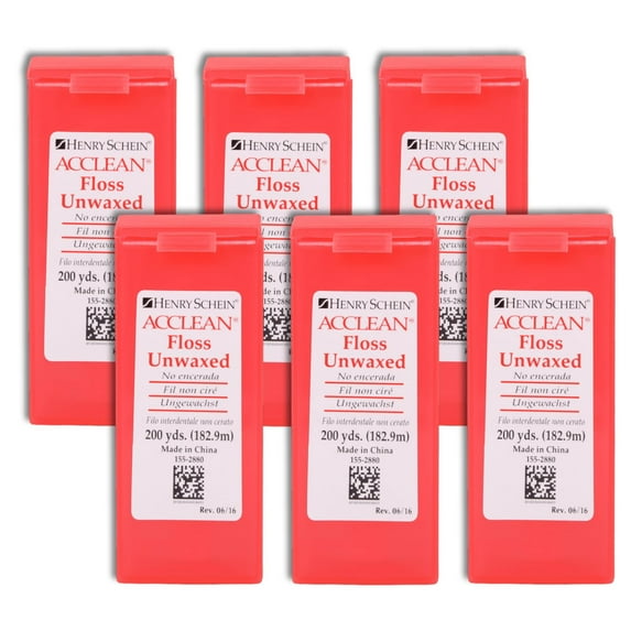 Acclean Dental Floss, Shred-Resistant Nylon, Unwaxed Floss, 200 Yards, Unflavored, Office Spool Dispenser – 6 Pack