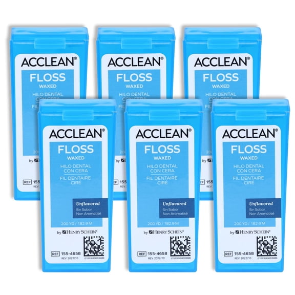 Acclean Dental Floss, Shred-Resistant Nylon, Waxed Floss, 200 Yards, Unflavored, Office Spool Dispenser – 6 Pack