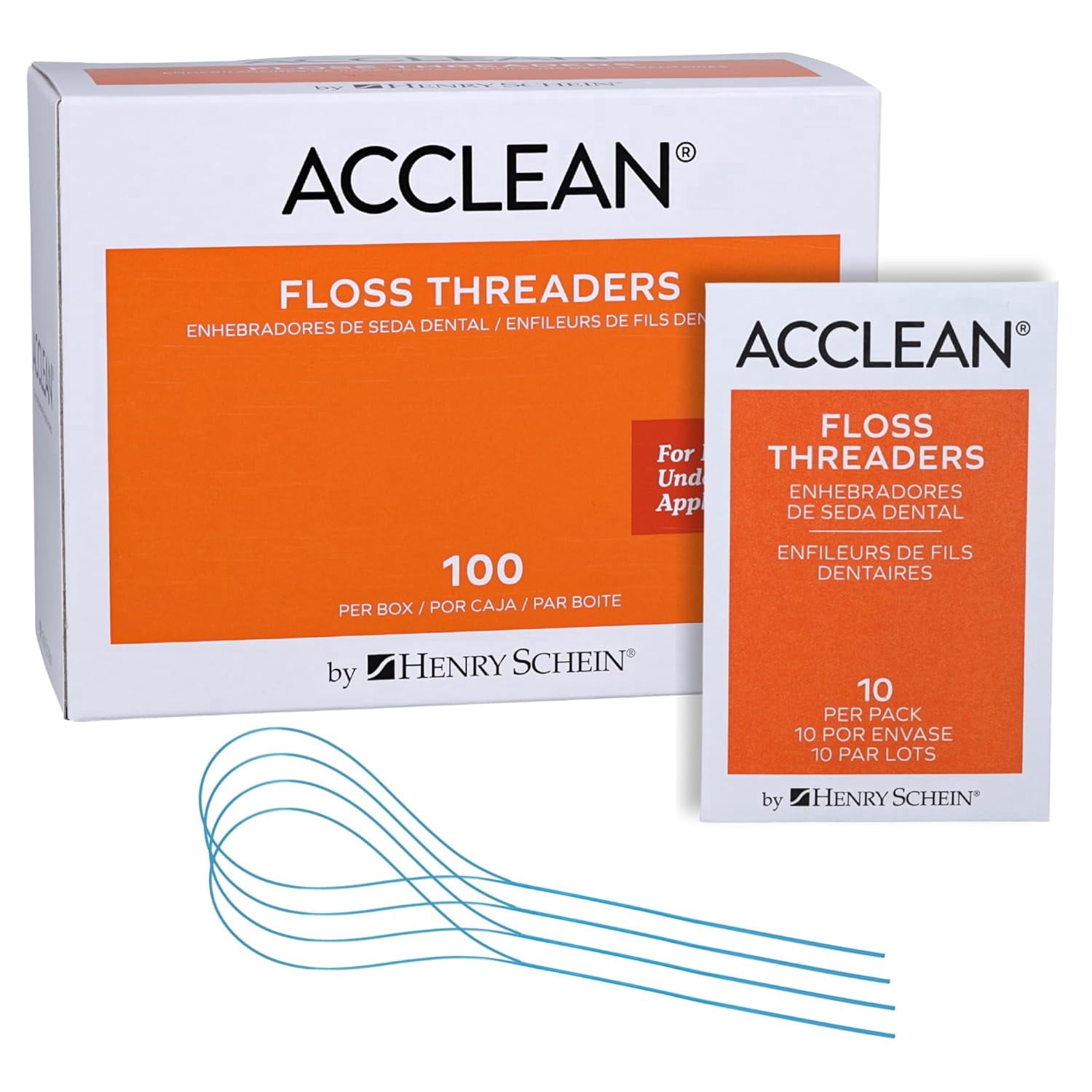Acclean Floss Threaders, Dental Floss Threaders for Bridges, Orthodontic Appliances & Implants, 1,000 Count (100 Packs of 10)