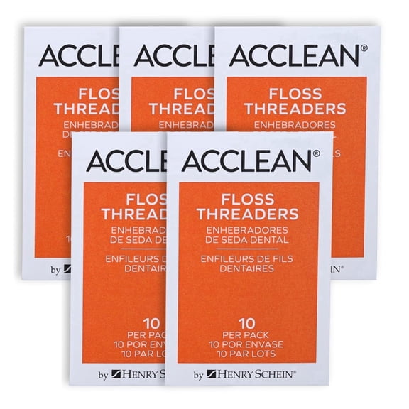 Acclean Floss Threaders, Dental Floss Threaders for Bridges, Orthodontic Appliances & Implants, 50 Count (5 Packs of 10)