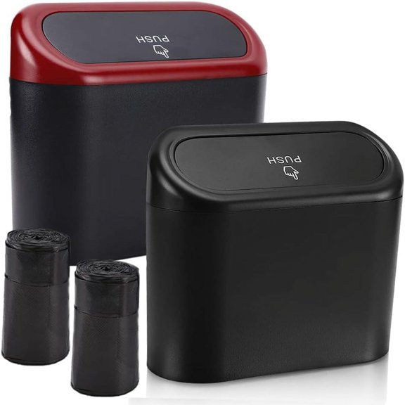 Accmor Car Trash Can with Lid, Mini Auto Dustbin Garbage Organizer with 30 Pcs Plastic Trash Bag, Automotive Garbage Container Bin for Vehicle, Home, Office