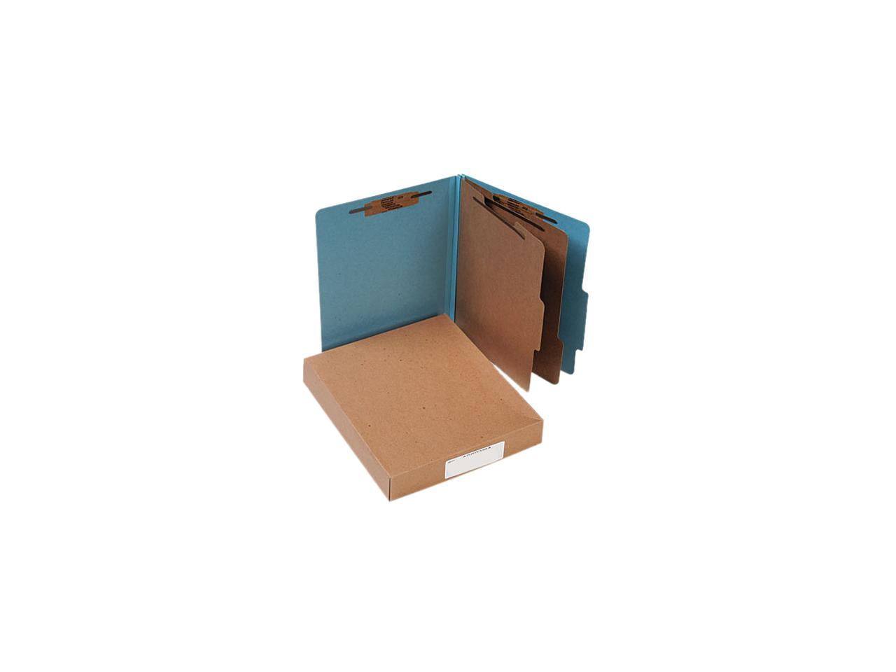 Blue Pressboard Classification Folders - 6-Section Letter Size With Fasteners, 10 Per Box