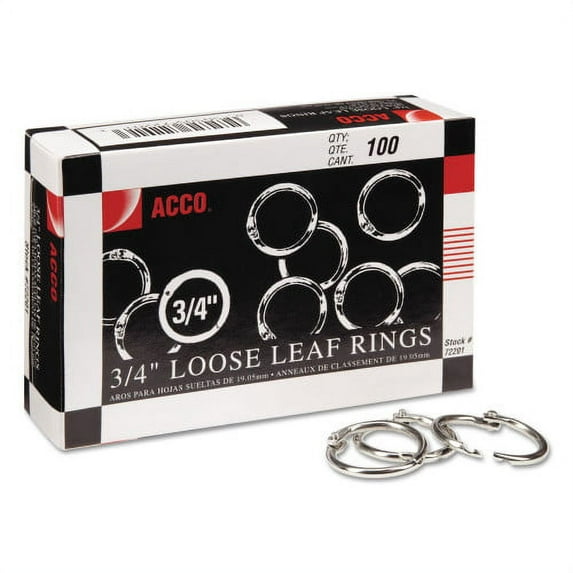 Acco Metal Book Rings, 0.75" Diameter, 100/Box, Each