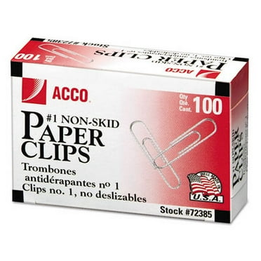 Acco Paper Clips, #1, Nonskid, Silver, 100 Clips/Box, 10 Boxes/Pack, Each