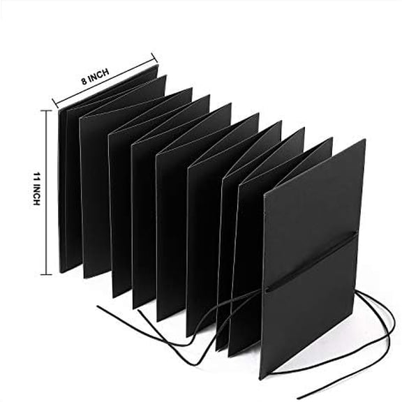 Accordian Book Blank 11x8 Inch Scrapbook Photo Album, Stretchable Folding DIY A4 Large Long Notebook Hardcover Black Kraft Paper Wedding Guest Book Handmade Anniversary Travel Memory