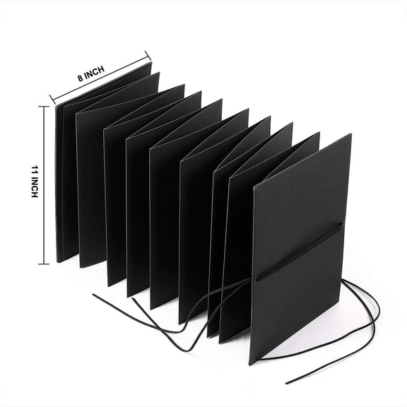 Accordian Book Blank 11x8 Inch Scrapbook Photo Album, Stretchable Folding DIY A4 Large Long Notebook Hardcover Black Paper Wedding Guest Book Anniversary Travel Memory