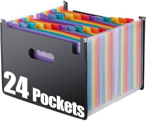Accordian File Folder Organizer, 24 Pockets Alphabetical Expanding Filing Folders, A-Z Expandable Accordion Storage Box for Paperwork Paper Keeper Invoice Receipt Bill Document$$Office