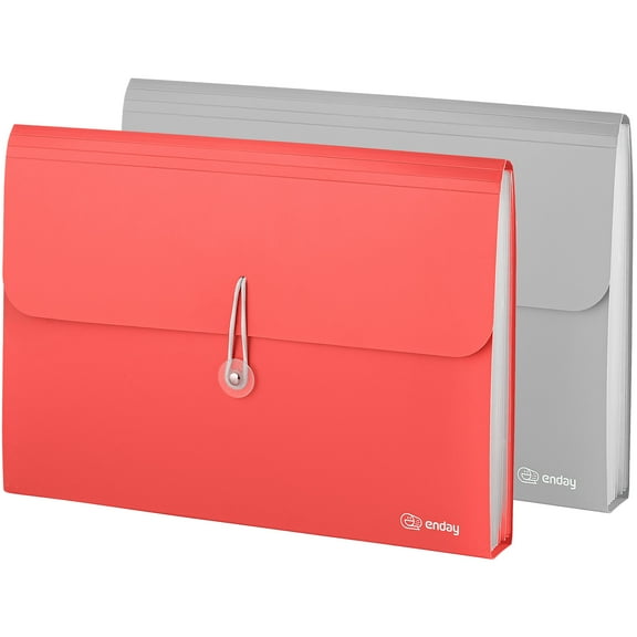 Accordian File Organizer, 7 Pocket Expanding File & Cover Folder with Labels, Plastic Portable Desktop Supplies Letter A4 Paper in Red and Grey (2 Pack) by Enday