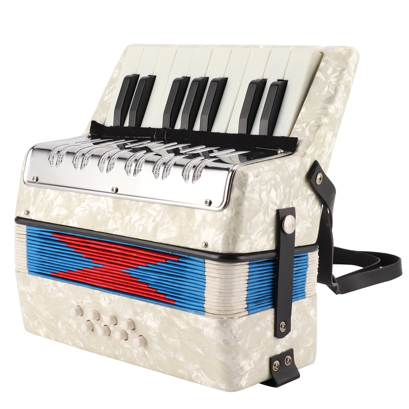 Accordion 17 Keys 8 Bass Keyboard Celluloid Coating Training Musical Reed Instrument White
