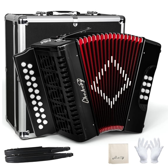 Accordion  21 Keys 8 Bass Adult Push-Pull Heterophonic B/C Tone Accordion for Professionals & Beginners(Black)