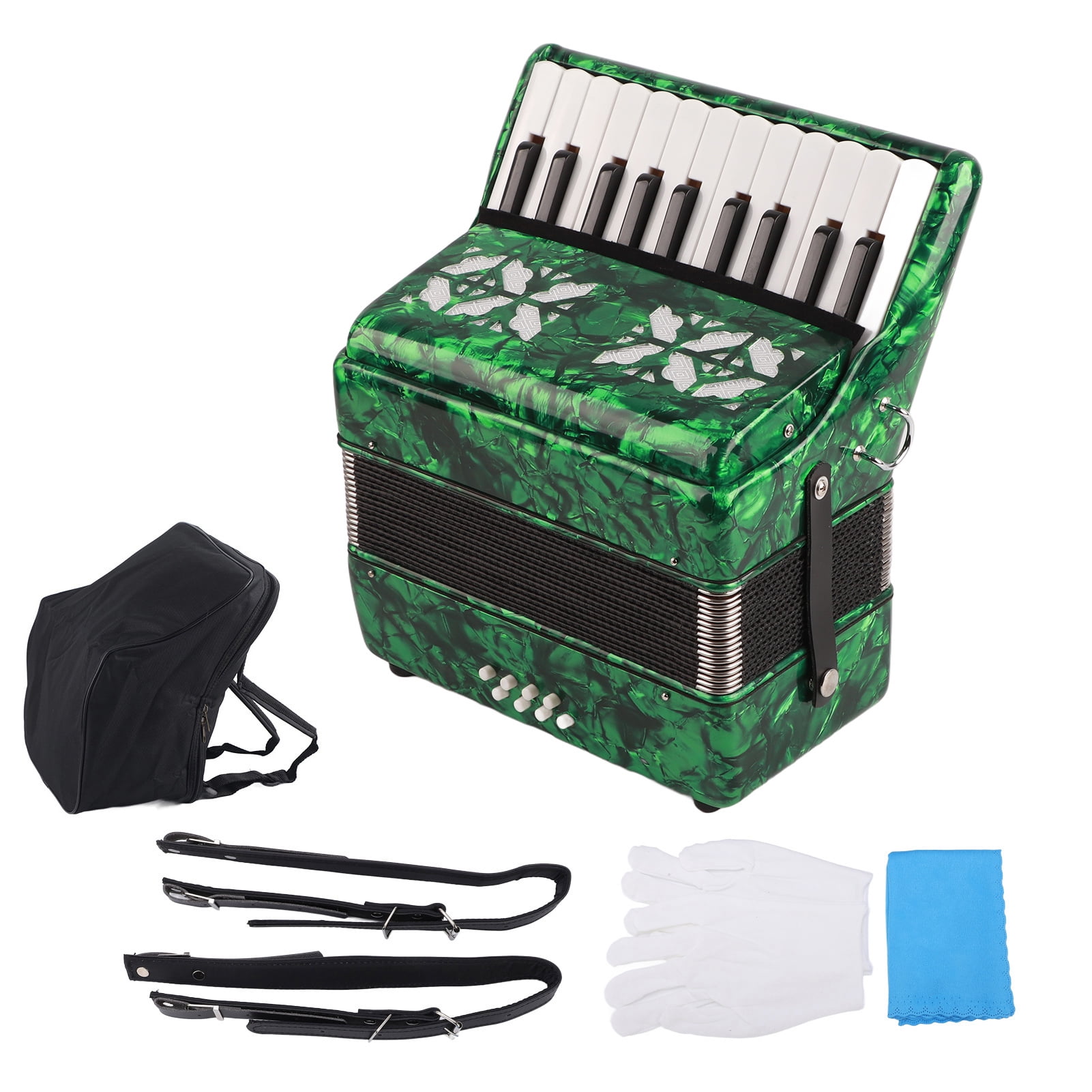 Accordion 22 Keys 8 Bass Celluloid Musical Instrument Toy for Home Stage PerformanceGreen