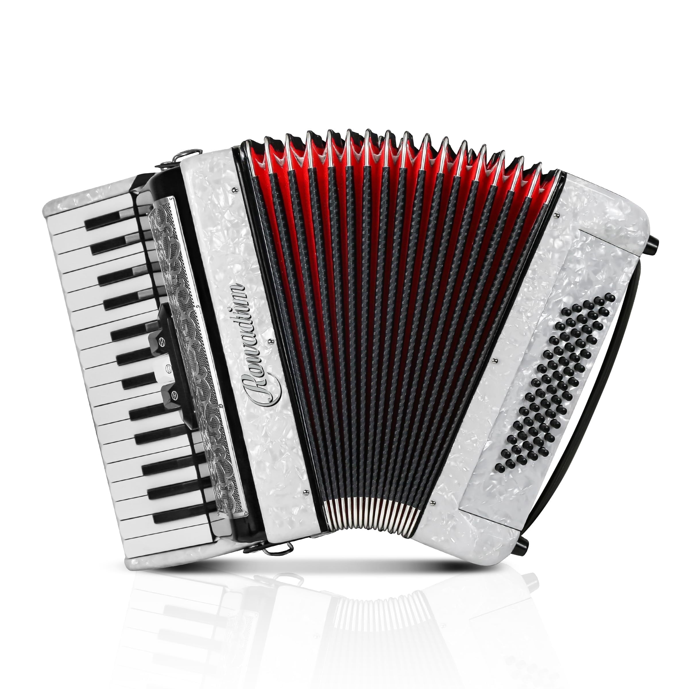 Rowadtim 30 Key 60 Bass Accordion, Beginner & Adult Professional Instrument, Portable with Backpack & Strap, Ideal for Practice, Performances, White