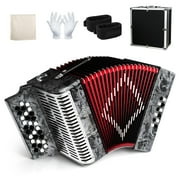 Accordion - 31 Key Diatonic, 12 Bass Buttons (G/C/F Tuning), Push-Pull Isochord Design, Beginner-Friendly Adult Set with Case, Gloves & Cleaning Wipes