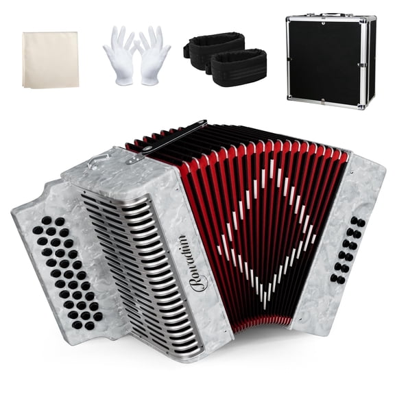 Accordion - 31 Key Diatonic, 12 Bass Buttons (G/C/F Tuning), Push-Pull Isochord Design, Beginner-Friendly Adult Set with Case, Gloves & Cleaning Wipes