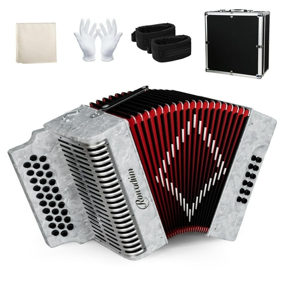 Accordion - 31 Key Diatonic, 12 Bass Buttons (G/C/F Tuning), Push-Pull Isochord Design, Beginner-Friendly Adult Set with Case, Gloves & Cleaning Wipes