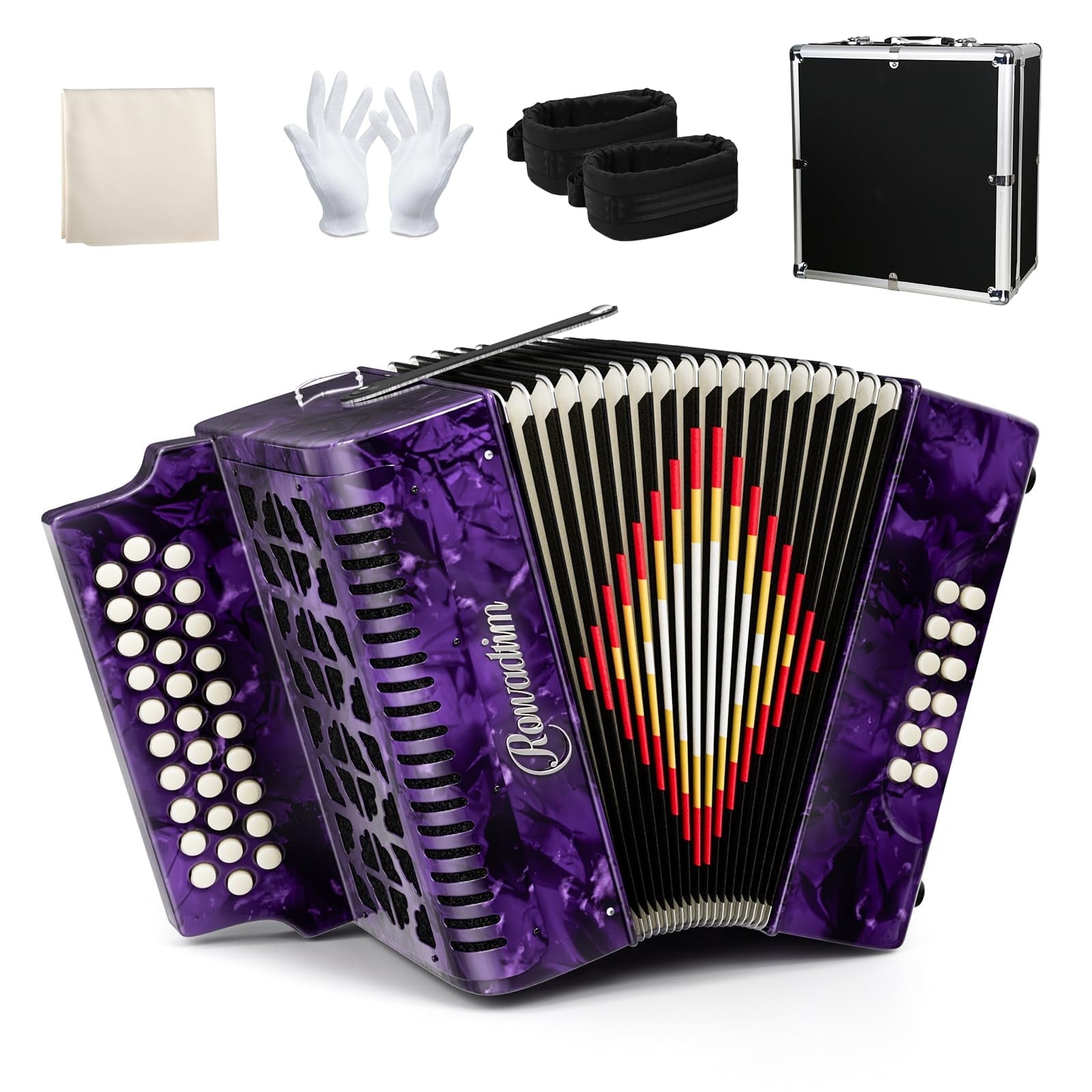 Accordion - 31 Keys, 12 Bass Professional Diatonic, Premium Portable Button Accordion for Adults & Beginners with Thick Protective Case (Purple)