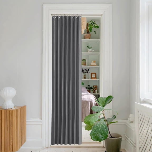 Accordion Blackout Door Curtains, Thermal Insulated Privacy Closet Curtains Room Divider Sliding Door Shade for Living Room Bathroom Bedroom, 1 Panel with Hooks, Grey