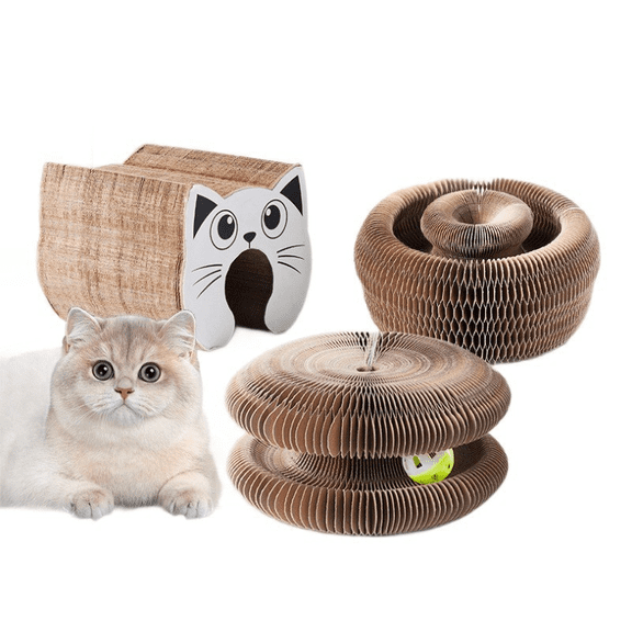 Accordion Cat Scratcher Toy with Bell, Foldable Interactive Cat Ball Spinner, Honeycomb Paper Cat Scratching Board, Sturdy & Wear-Resistant Cat Bed & Lounge for Scratching, Playing