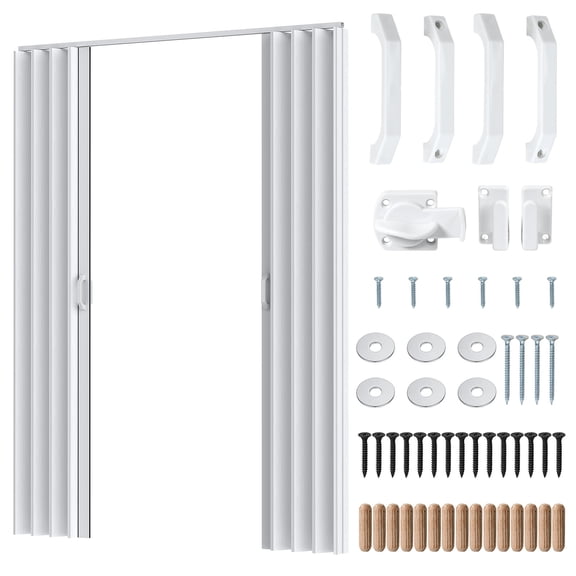 Accordion Door 60x80in, Interior PVC Foldable Door for Closet, Bifold Accordion Doors with Latch, Handle & Mounting Hardware, Portable Folding for Doorway or Room Divider