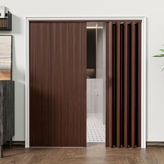 Accordion Doors 48"-72" x 80", with Upgraded Roller & Handle & Complete Hardware, Interior Multifold Folding Doors for Closet & Pantry, Room Divider, Trimmable Height & Width, Space Saving, Walnut