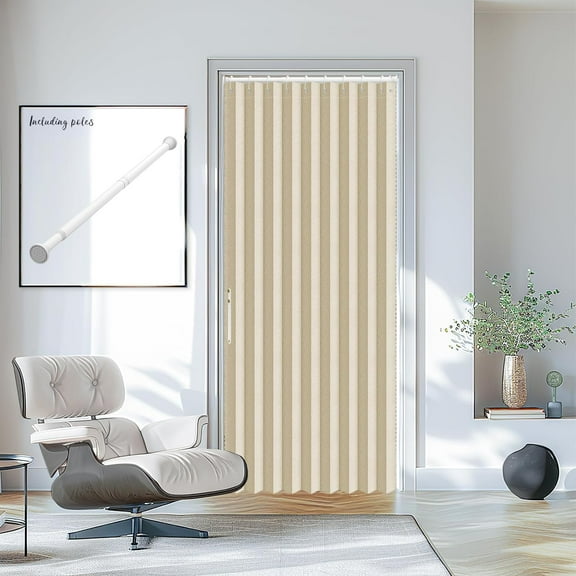 Accordion Doors Interior Invisible Folding Door Magnetic Door Curtain Room Divider for Bedroom Living Room Doorway Curtains Sets Included Rod (1 Pack, 43W x 78 L, Cream White)