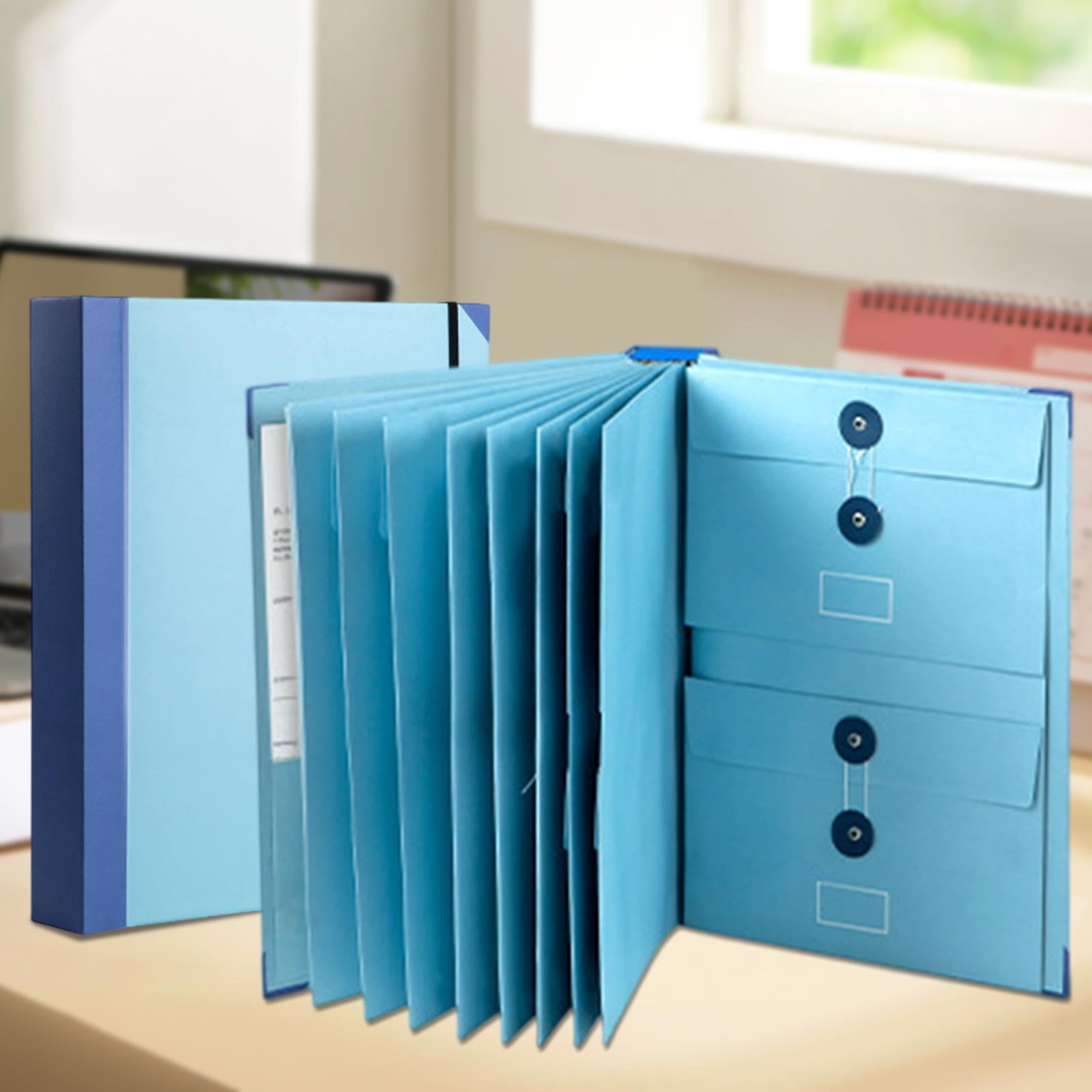 Accordion File Folder Expandable Manila, QQZ Durable Tear Resistant Pocket Folder for Documents, Multi Compartment Organizer with Tabs for Office Home Storage, Blue