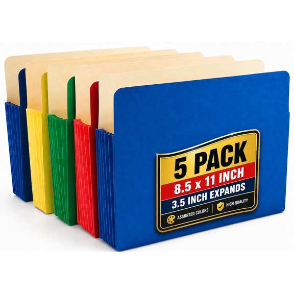 Accordion File Jackets Expandable Letter Size Assorted Colors 5 Pack