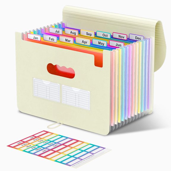Accordion File Organizer, 12 - Pocket Expanding File Folders for Paper Receipts, Bills & Taxes Organizer, Letter/A4 Size Document Holder for School, Office, Home with Colorful tabs- Green