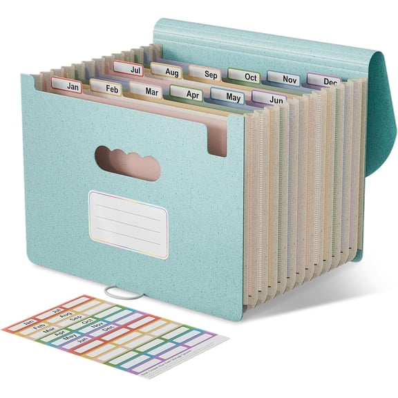 Accordion File Organizer, 12 Pockets Wheat Straw Expanding File Folders, Monthly Bill Receipt Organizer, 100% BPA Free, Return to Nature, Healthy Living, Letter/A4 Size - Sky Blue