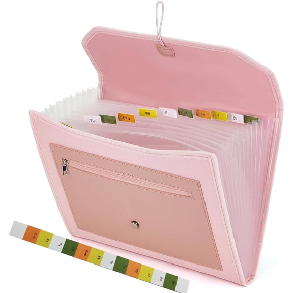 Accordion File Organizer, 13 Pocket Expanding File Folder with Labels, A4 Letter Size, Portable Document Receipt Organizer Pouch