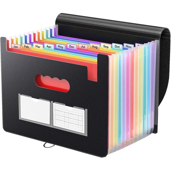 Accordion File Organizer,13 Pockets Expanding File Folder with Blank Labels,Portable Monthly Paper Bill Tax Receipt Organizer,Desktop Folders A4 Letter Paper Document Storage Organize,Black