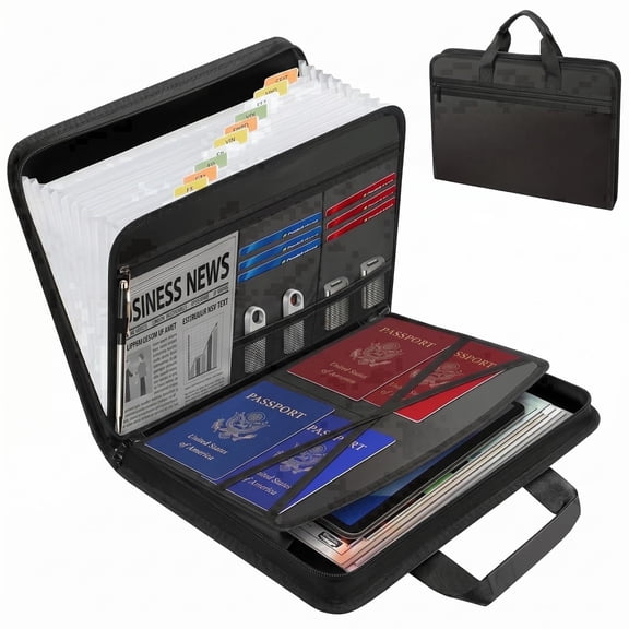 Fireproof Accordion File Organizer, 13-Pocket Expanding Folder with Handle & Labels, Portable Storage for Home/Travel/Office, Secure Case for A4/Letter Papers & Important Documents