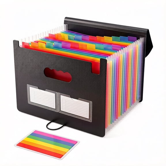 Accordion File Organizer,13 Pockets Expanding File Folder with Blank Labels,Portable Monthly Paper Bill Tax Receipt Organizer,Desktop Folders A4 Letter Paper Document Storage Organize,Black
