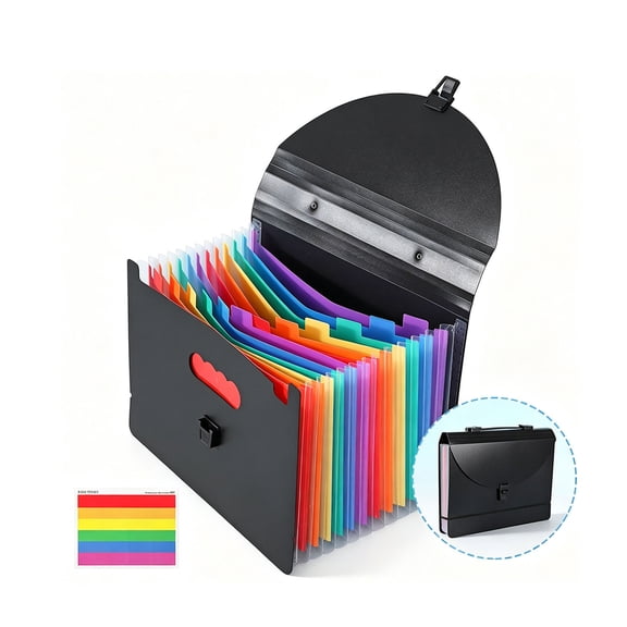 Accordion File Organizer, 13 Pockets Expanding File Folders, Accordion File Organizer Document Organizer for Home Office School Supplies Black