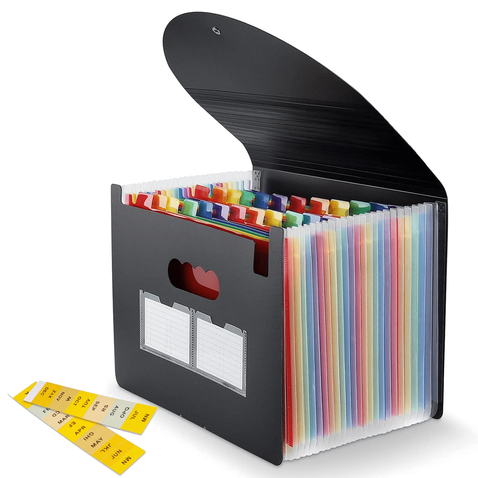 Accordion File Organizer, 25 Pockets Expanding File Folder, Portable Monthly Bill Receipt Documents Organizer, Colorful Tabs, Letter/A4 size, Black