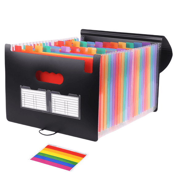 Accordion File Organizer, 25 Pockets Expanding File Folder, Portable Monthly Paper Bill Tax Receipt Organizer, Letter A4 Size Document Holder with Blank Labels, Black