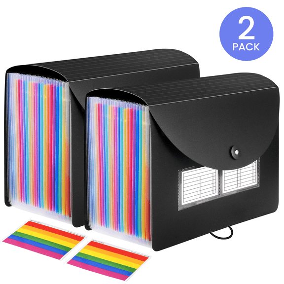 Accordion File Organizer, 50 Pockets Expanding File Folder, Portable Monthly Paper Bill Tax Receipt Organizer, Letter A4 Size Document Holder with Blank Labels, Black