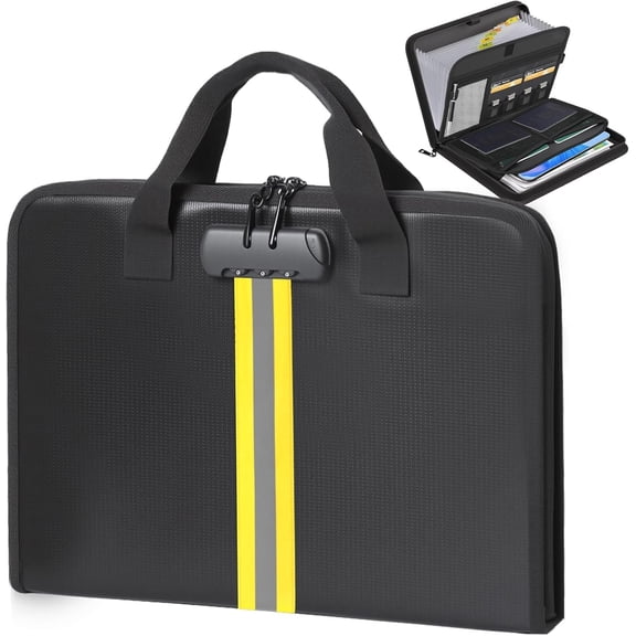 Accordion File Organizer with Combination Lock,Fireproof Expanding File Folder with Multi Pockets,13 Pockets Document Organizer with Handle & Labels,Portable Travel Safe Storage Letter A4 Files