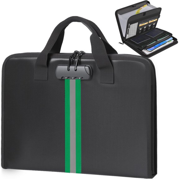 Accordion File Organizer with Combination Lock,Fireproof Expanding File Folder with Multi Pockets,13 Pockets Document Organizer with Handle & Labels,Portable Travel Safe Storage Letter A4 Files