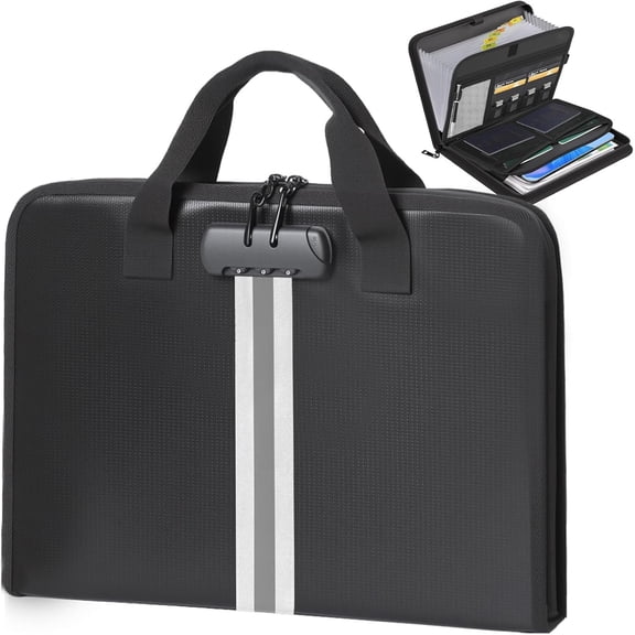 Accordion File Organizer with Combination Lock,Fireproof Expanding File Folder with Multi Pockets,13 Pockets Document Organizer with Handle & Labels,Portable Travel Safe Storage Letter A4 Files