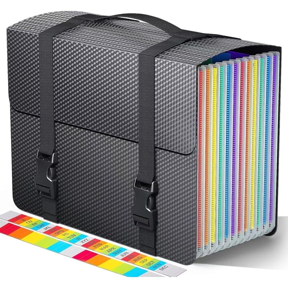 Accordion File Organizer,Expanding File Folders with Handle,13 Pockets Expandable Filing Folders,Tabs Included in Filing Box,Adjustable Strap,Bill Documents Organizer,A4/Letter Size,