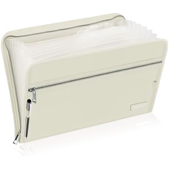 Accordion File Organizer,Fireproof 13 Pockets Expanding File Folder,Document Organizer Folder with Zipper＆Labels,Portable Home Travel Safe Storage for Letter A4 Files and More,Beige